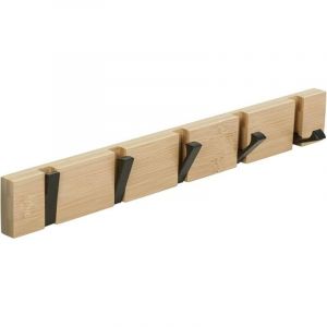 Pat&egrave;re Murale de 5 Crochets r&eacute;tractables, Porte Manteau Mural pour Suspendre Manteaux &eacute;charpes, Sacs &agrave; Main et Autres, Naturel