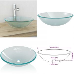 Lavabo Verre trempé 42 cm Givré - Lavabo Design - Lavabo Suspendu - Lavabo Verre Trempé - Lavabo Blanc - Meuble Salle De Bain - Home & Living