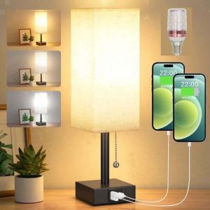 Lampe de Chevet &agrave; Intensit&eacute; Variable 3 Couleur (2700/3500/5000K) avec Ports de Charge USB-A+C Ampoule LED Interrupteur &agrave; Cha&icirc;nette