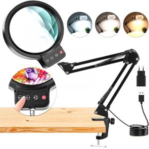10X 30X Loupe avec Lumi&egrave;re et Serrer, Lampe Loupe &Eacute;clair&eacute;e &agrave; 36 LED, 3 Modes de Couleur, Lampe de Bureau Loupe Mains Libres pour la Lecture,