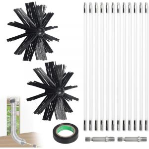 4.8m Kit de Ramonage Po&ecirc;le a Pellets, H&eacute;risson Ramonage Diam&egrave;tre 150mm, 9 Tiges de Ramonage Flexible de 410 mm, Utilisable avec Perceuse Visseuse