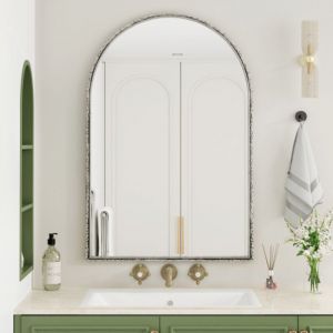 Okwish - Miroir mural arqué, miroir de salle de bain avec cadre en métal, Argent, 61x91 cm