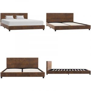 Cadre de lit sans matelas marron similicuir daim 120x200 cm - Cadre De Lit - Lit Double - Lit Rembourré - Simili Cuir - Daim - Home & Living