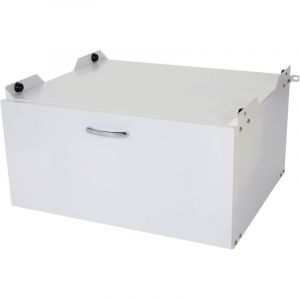 HHG - Meuble sous machine &agrave; laver 881, estrade, pi&eacute;destal, ch&acirc;ssis, tiroir 33x61x62cm blanc
