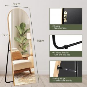 Tlgreen - Miroir sur Toute la Longueur,150 x 50 cm,Grand Miroir sur Pied avec Cadre en Aluminium,Miroir Mural pour Chambre à Coucher,Salon- Doré