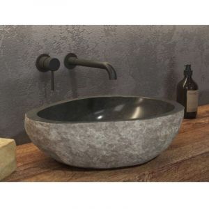 Karag - Vasque ronde river &agrave; poser &Oslash;40-45 x15 cm en pierre grise