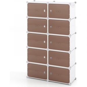 COSTWAY Meuble a Chaussure pour 32/40 Paires, 8/10 Boites Rangement Chaussures Empilable, &Eacute;tag&egrave;res Amovibles, Crochets Lat&eacute;ral, Panneau Transparent,