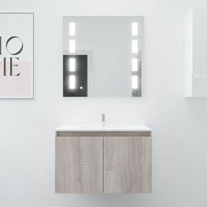 Meuble proline 80 cm avec plan vasque et miroir Prestige- Bois- Plan vasque en Résine