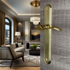 Ouvre&D&eacute;co - 2 poign&eacute;es de porte AGATHE sans trou, laiton poli entraxe 195 mm