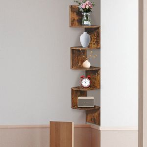 Wyctin - Hofuton Étagère d'angle murale à 5 niveaux, étagère flottante, 20 x 20 x 120 cm (l x l x h), Rétro
