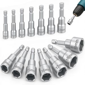 14 Pi&egrave;ces Douille Visseuse Magn&eacute;tiques,6-19mm Embouts de Vissage, Adaptateur Embout, pour Perceuse ou Tournevis (Acier au Chrome Vanadium)