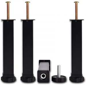 Lot de 4 pieds de lit universels en m&eacute;tal &agrave; visser, noir, sans per&ccedil;age, hauteur r&eacute;glable : 20 cm (+ 2 cm), 3 carr&eacute;s de 3,5 cm