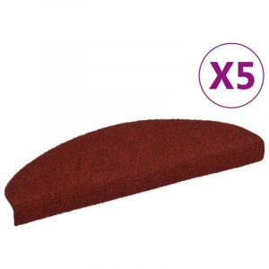 Tapis d'escalier-Moquette d'escalier-Tapis de marches autocollants 5 pièces 65 x 21 x 4 cm Bordeaux Rouge Demi-rond Grand 934181