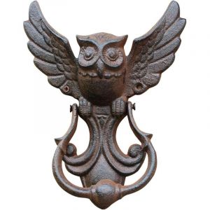Chouette Porte Heurtoir, Heurtoir de Porte en Fonte Vintage Poign&eacute;e de Porte, Motif Chouette Heurtoir de Porte en Fonte Style Ancien D&eacute;coration(Brown