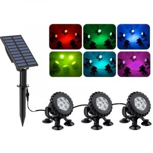 Lampe solaire pour bassin 3 pièces avec version ventouse, projecteur solaire sous-marin avec 2 modes, éclairage de bassin avec étanchéité IP68,