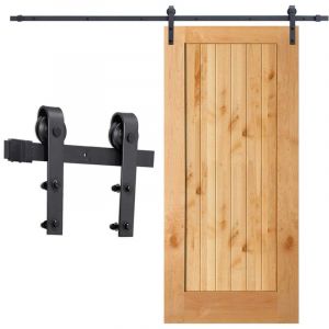 Einfeben - Syst&egrave;me de porte coulissante Ensemble d'accessoires pour Rail au sol Rail de porte &agrave; rouleau en bois Verre 150kg Streifen 152CM
