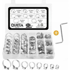 80 Pcs Collier de Serrage en Acier Inoxydable R&eacute;glable pour Tuyau Pince Clip Fixation Cerceau du Larynx Tuyau Serre-Joints avec Une Bo&icirc;te
