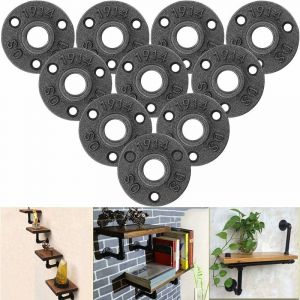10Pcs 1/2" Bride de Plancher, Bride Filetée Brides de Tuyauterie Fonte Noir Raccord Fileté 3 Trous pour Industrielle, Meubles et Bricolage Decor,
