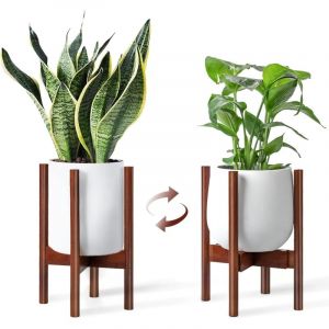 Support de plantes r&eacute;glable en bois du milieu du si&egrave;cle - Cache pot sur pied moderne pour pot de fleurs - Tabouret plante et pi&eacute;destal pour plantes