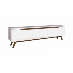 Dmora - Meuble TV Cor, Buffet de salon, Armoire basse pour TV, Base murale de rangement, 180x35h49 cm, Blanc et Noyer, avec emballage renforcé