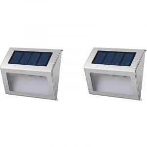 Set de 2 Projecteur Spot Solaire 3 LED Extérieur Etanche, Acier/Inox Brossé, Intégré, 1 W, 10 x 8 x 2.5 cm [Classe énergétique A]