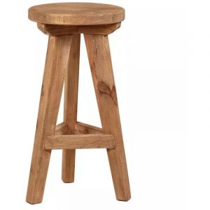 Tabouret de bar rond h. 65 cm en bois massif pin recyclé - chalet