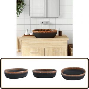 Vasque à poser noir et orange ovale 47x33x13 cm céramique - Lavabo Design - Lavabo Céramique - Lavabo Suspendu - Évier Salle De Bain - Meuble Salle