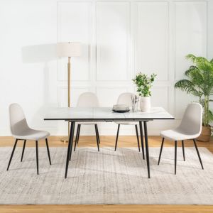 Urban Meuble - Table de salle à manger rectangulaire extensible blanche effet marbre de style scandinave pieds noir 120-160cm