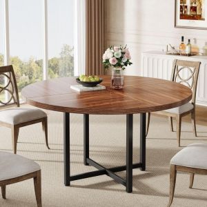 Tribesigns Table &agrave; manger ronde de 120 cm - Table de cuisine industrielle avec structure en m&eacute;tal robuste - Table &agrave; manger compacte pour les petits