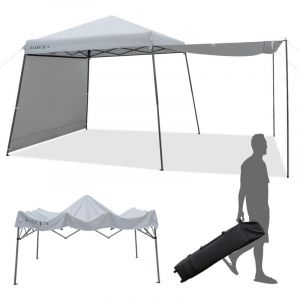 Tente à Auvent Instantané 300 x 300 cm avec Parois Latérale, Parasol de Plage Pliable avec Sac à roulettes Protection uv, Abri Extérieur pour Plage