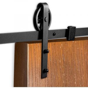 Wolketon 183cm Kit de poulie Ensemble Rail Porte de Grange style classique kit de rail pour porte Roue Accessoiresde grange Noir Grande roue