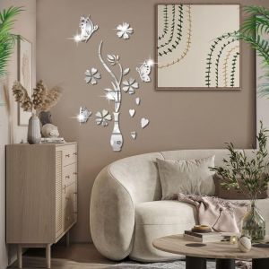 Miroir Stickers Muraux Miroirs D&eacute;coratif Acrylique Adh&eacute;sif Autocollant Mural Amovible diy D&eacute;coration pour Maison Chambre Salon D&eacute;cor- Vase et