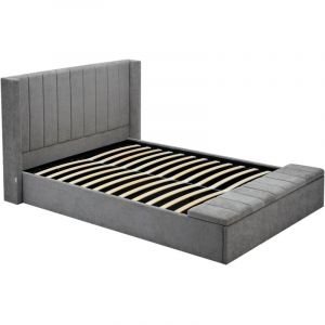 Lit coffre 140 x 190 cm avec banc - Tissu - Gris - douino