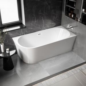 Bernstein - Baignoire d'angle semi-ilot Acrylique 170x78x60cm Blanc mat + Bonde et trop plein - installation &agrave; droite - nova corner Blanc brillant