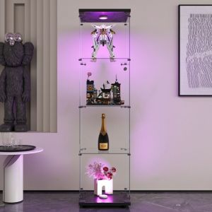 Vitrine en verre, Vitrine, Vitrine pour collection, Vitrine led, Vitrine en verre avec LED, 36&times;42&times;164 cm, Noir