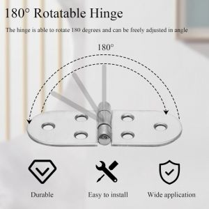 30 Pièces 180 Degrés Charnières Inox, 80×30 mm Charnière Invisible, Petites Charnières pour Meubles Placards Table pliante Caisse en bois Fenêtre