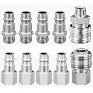 Kit de 10 raccords rapides pneumatiques pour compresseur, 1/4' bsp, raccord rapide, raccord d'air, tuyau, connecteur d'air comprim&eacute;, m&acirc;le et femelle