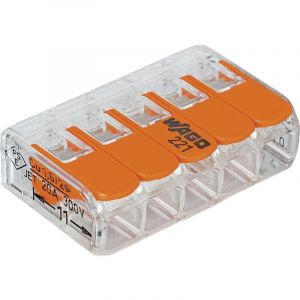 Wago - Borne de raccordement 221-415-1 flexible: 0.14-4 mm² rigide: 0.2-4 mm² Nombre de pôles: 5 transparent, orange 1 pc(s) Q661261