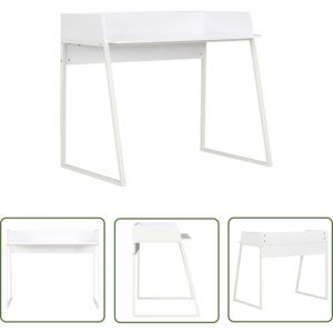 The Living Store - Bureau Blanc 90x60x88 cm - Bureau Blanc - Bureau Informatique - Meuble De Bureau - Bureau Angle - Bureau Compact