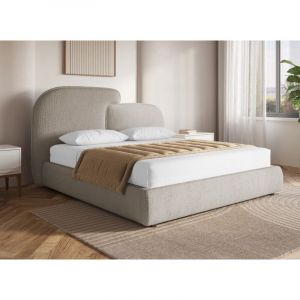 Lit coffre en velours chiné taupe 160x200 cm milena