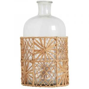 La Grande Prairie - Vase bouteille soliflore verre raphia fleurs 13x26cm