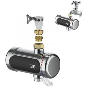 Robinet D'eau Chaude &Eacute;lectrique, Robinet D'eau Chaude Instantan&eacute;e En Acier Inoxydable Avec Affichage Num&eacute;rique LCD De Surveillance De La Temp&eacute;rature,