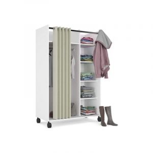 Dressing 100x160 cm blanc mat avec rideau et quatre étagères réglables - Inari