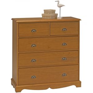 Commode 5 Tiroirs Pin Miel de Style Anglais L 96.2 H 97.4 P 42.5 cm