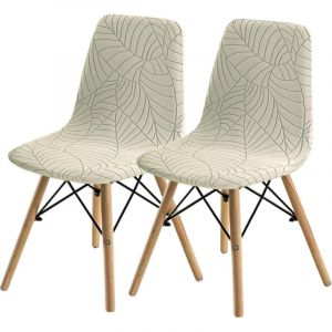 Lot de 2 Pieces (Cr&egrave;me) Housse de Chaise de Salle &agrave; Manger Ensemble Chaise de Salle &agrave; Manger &agrave; la Mode Shell Medieval Modern Housse de si&egrave;ge de Salle