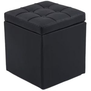 Pouf, Cube, Repose-Pieds – Dimensions: 30 x 30 x 35 cm (Noir)