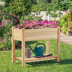 Yaheetech Carr&eacute; Potager sur pied en Bois avec Plateau Int&eacute;rieur Ext&eacute;rieur Structure Ergonomique Trous de Drainage Pour Balcon/ Jardin