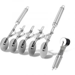 Coupe-p&acirc;te avec poign&eacute;e, 5 roues r&eacute;glables, s&eacute;parateur &agrave; g&acirc;teau, coupe-pizza, acier inoxydable, largeur r&eacute;glable, pour pizza, pain et p&acirc;tisserie.