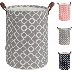 VURAHOME - 48L Grand panier linge avec poigne en cuir durable, corbeille a linge rond cordon de serrage, panier linge pliable, panier de rangement