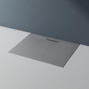 Doporro - Receveur de Douche &agrave; Carreler &agrave; Poser en Solid Surface Bac &agrave; douche Rectangulaire Extraplat Gris avec Cache Bonde Design Lyra 100x80x3cm